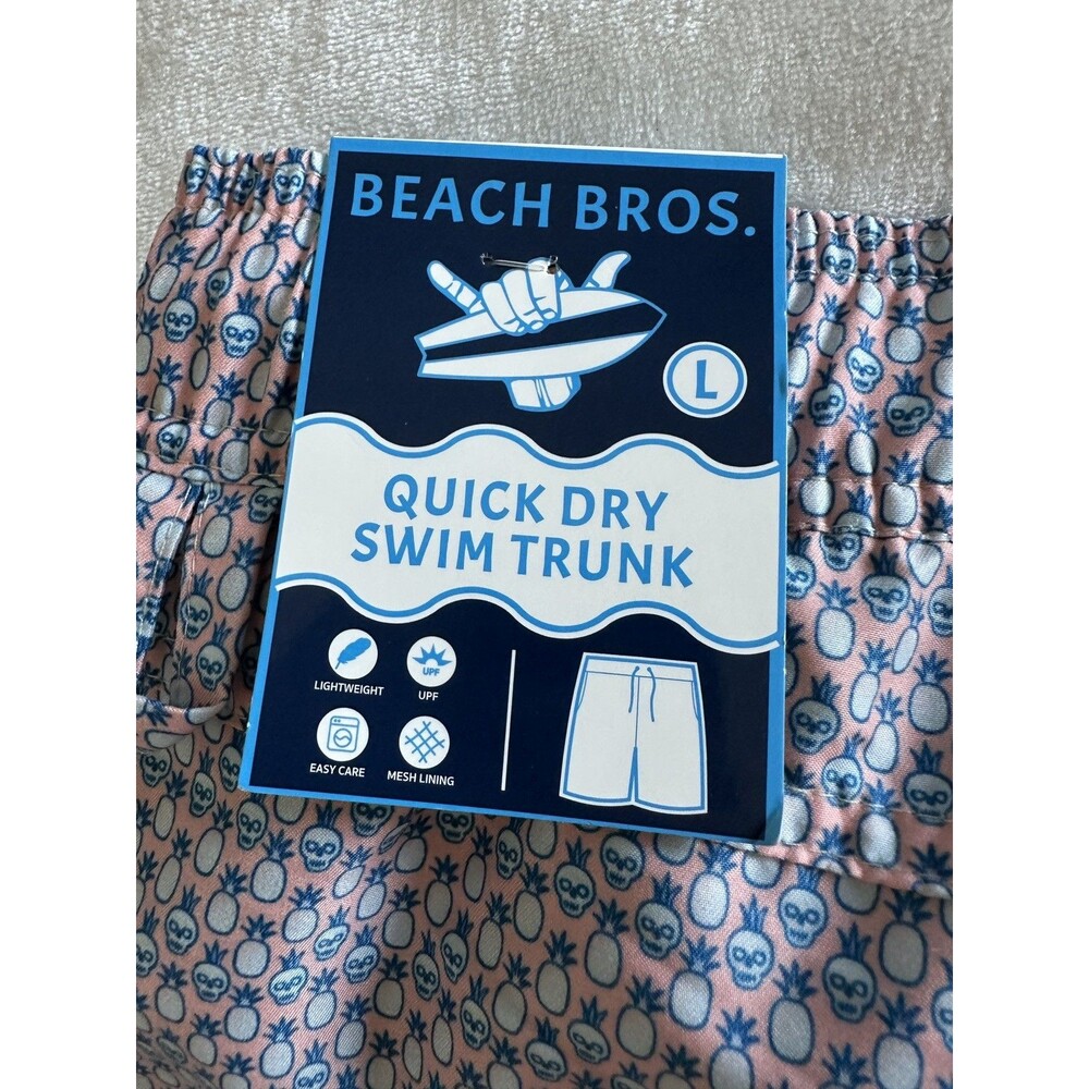 NWT - Beach Bros Mens Swim Trunks Skull Pineapple Pink Blue Lined - L